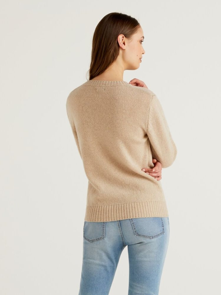 Beige Women's Benetton Pure Shetland Wool Sweaters | AU019537