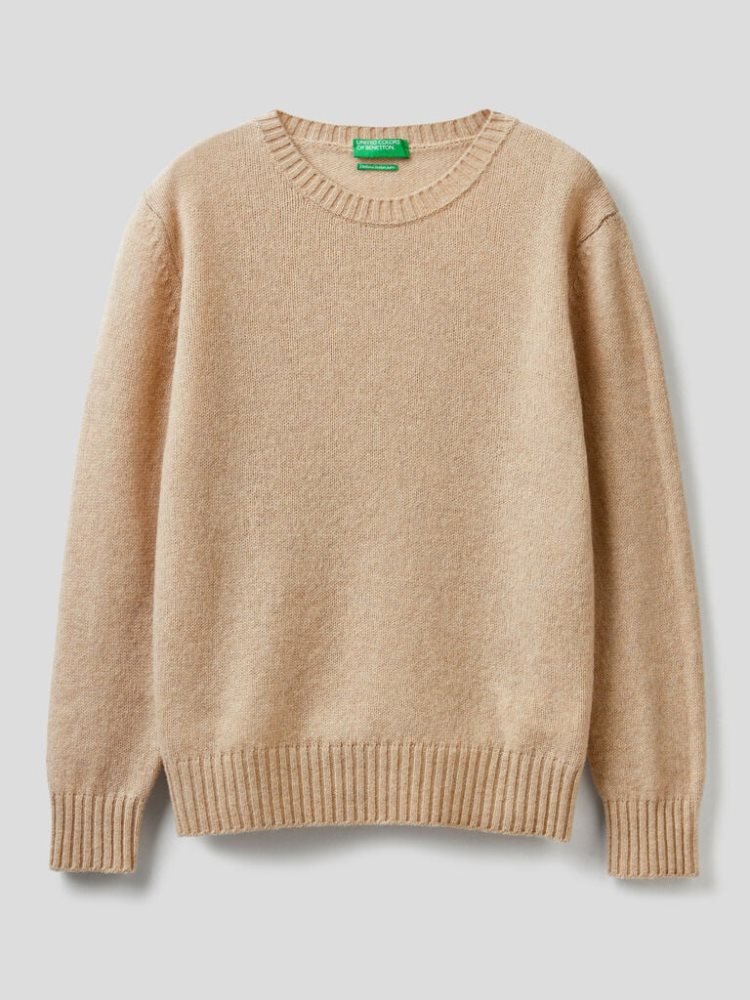 Beige Women's Benetton Pure Shetland Wool Sweaters | AU019537