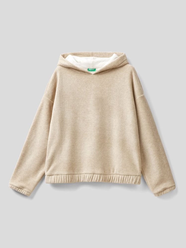 Beige Women's Benetton Teddy Bear Hood Sweatshirt | AU543019