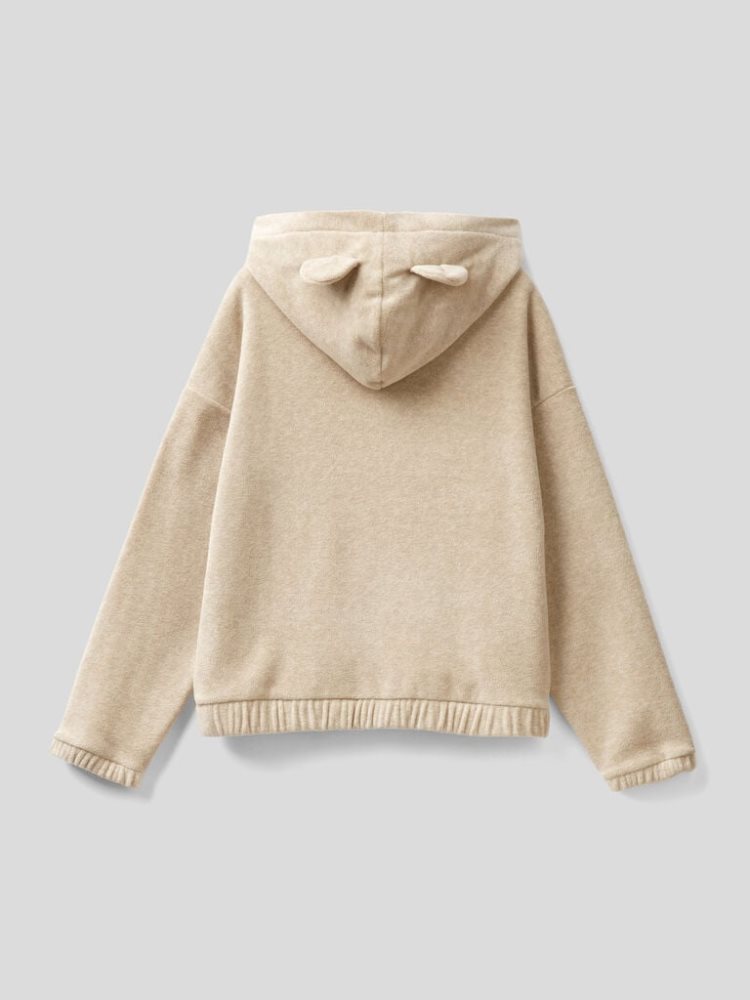 Beige Women's Benetton Teddy Bear Hood Sweatshirt | AU543019