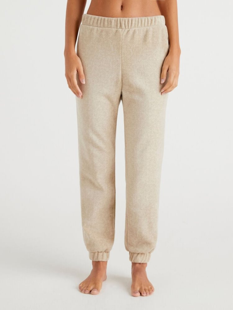 Beige Women\'s Benetton Warm Fleece Trousers | AU670036