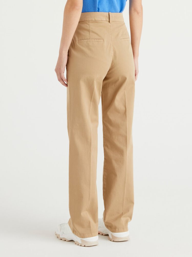 Beige Women's Benetton Wide Leg Trousers | AU747856