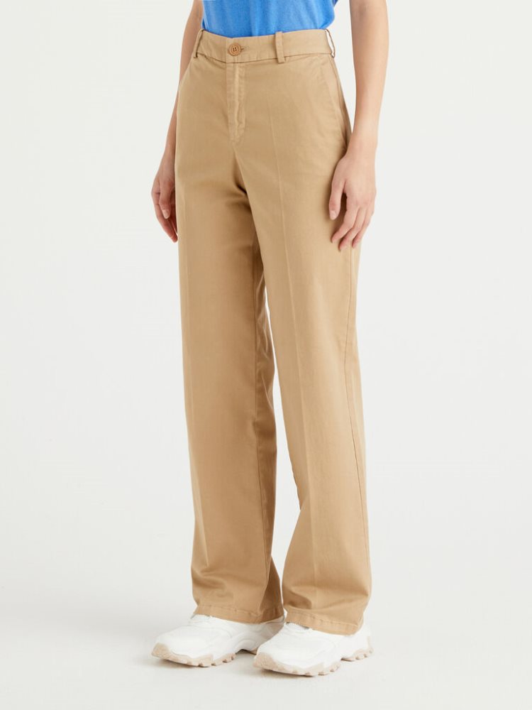 Beige Women\'s Benetton Wide Leg Trousers | AU747856