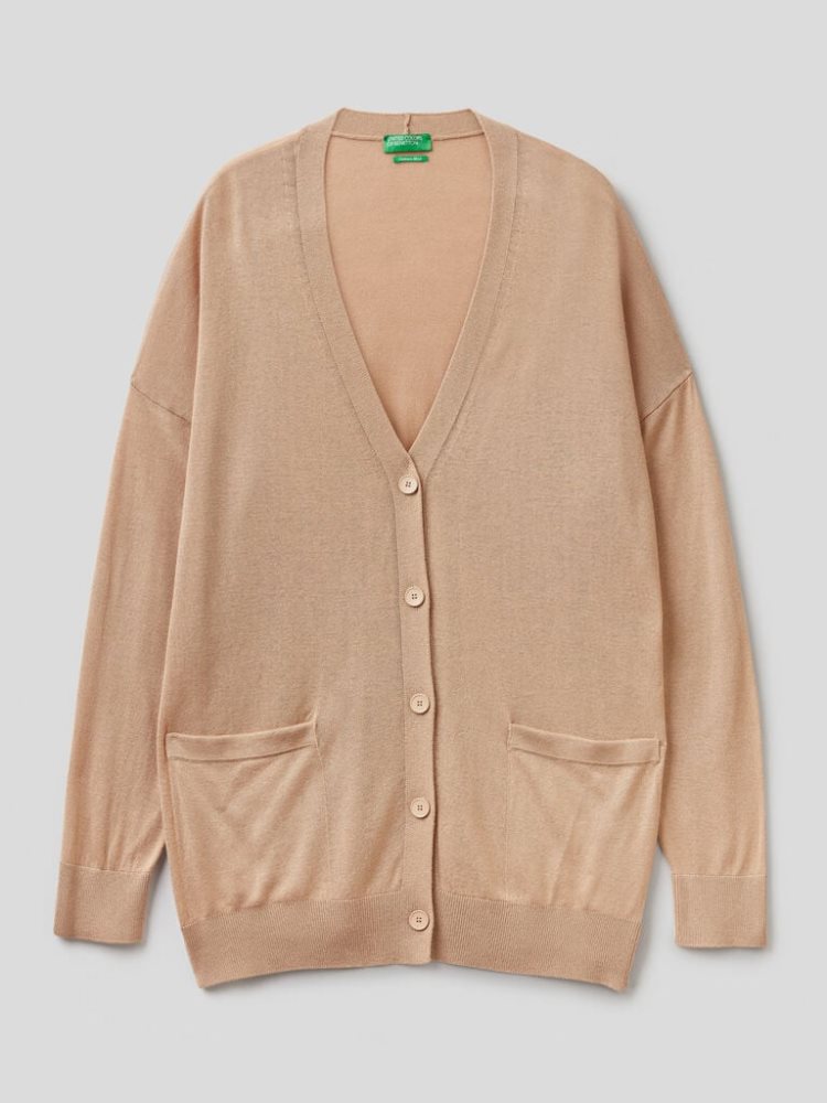 Beige Women's Benetton Wool And Cashmere Blend Cardigan | AU232593