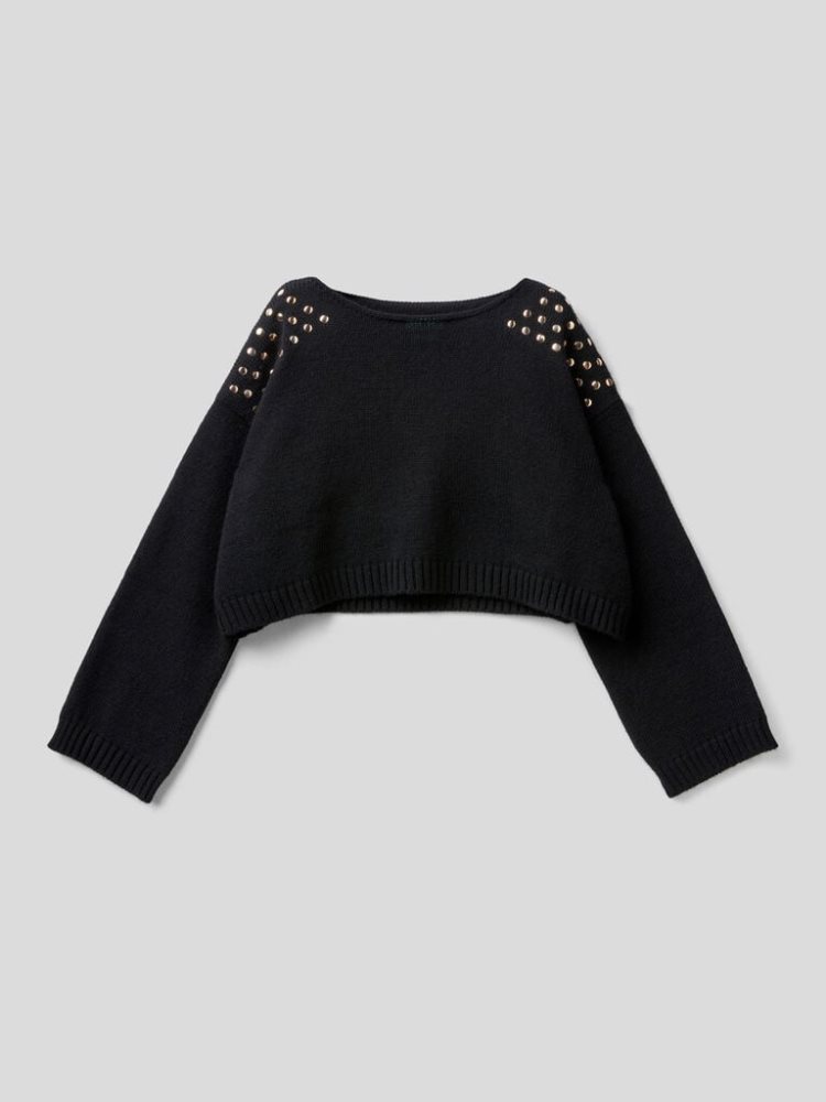 Black Kids\' Benetton Cropped Studs Sweaters | AU595377