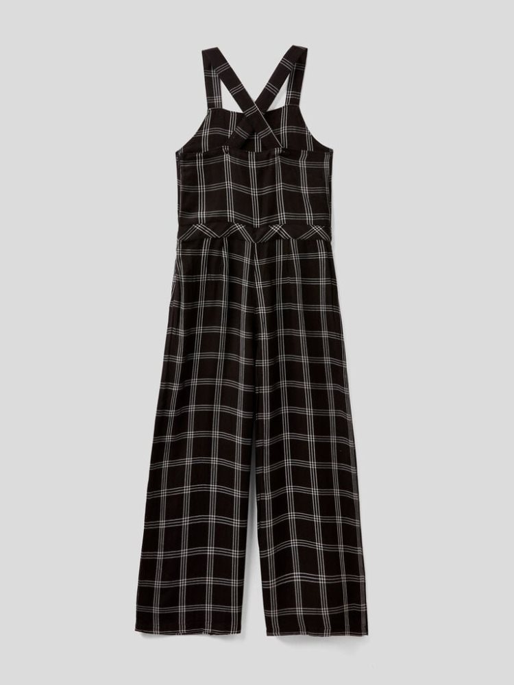 Black Kids' Benetton Flowy Check Dungarees | AU072203