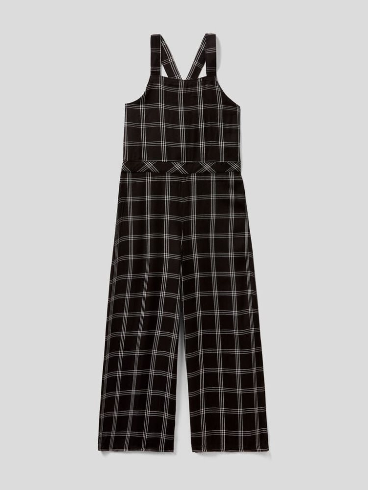 Black Kids\' Benetton Flowy Check Dungarees | AU072203