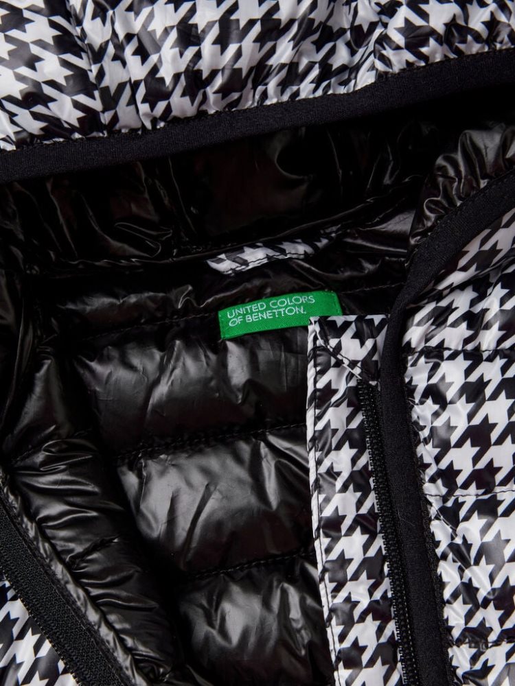 Black Kids' Benetton Pattern Print Puffer Padded Jackets | AU596783