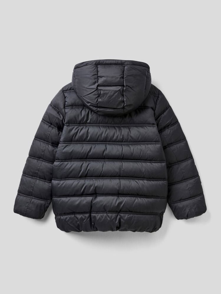 Black Kids' Benetton Puffer Hood And Logo Padded Jackets | AU369974