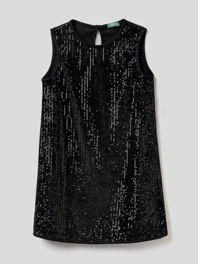 Black Kids\' Benetton Sleeveless Sequins Dress | AU941478