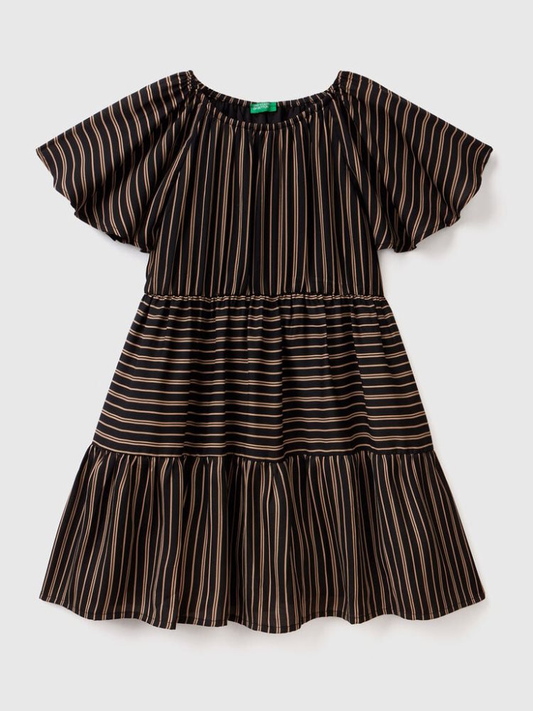 Black Kids\' Benetton Striped Flounces Dress | AU983980