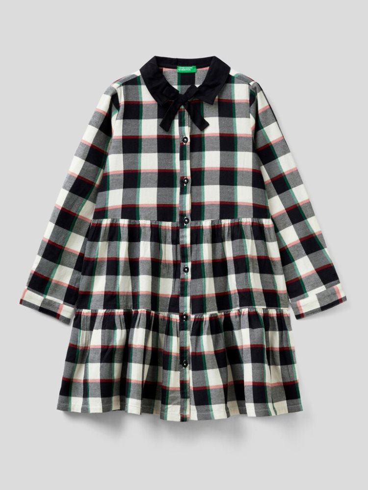 Black Kids\' Benetton Tartan Shirt Dress Flannel Dress | AU232392