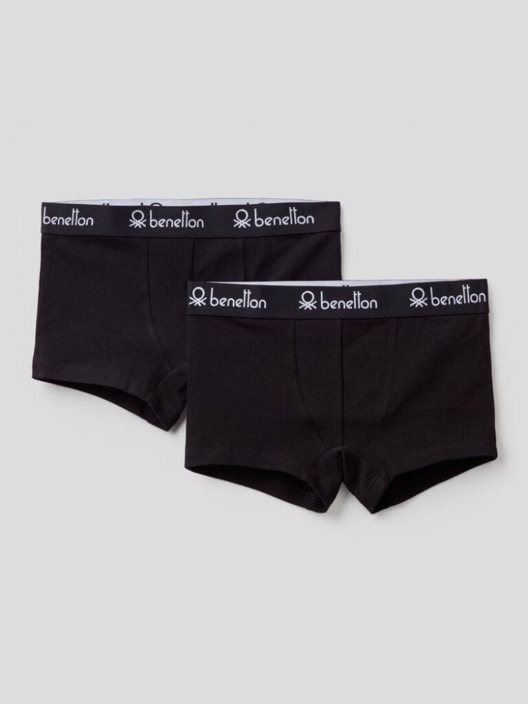 Black Kids\' Benetton Two Black Logoed Elastic Boxers | AU566622