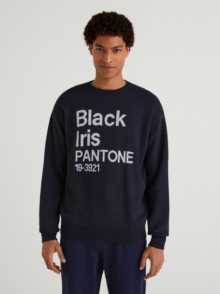 Black Men\'s Benetton Benettonxpantone™ Inlay Crew Neck Sweaters | AU373198