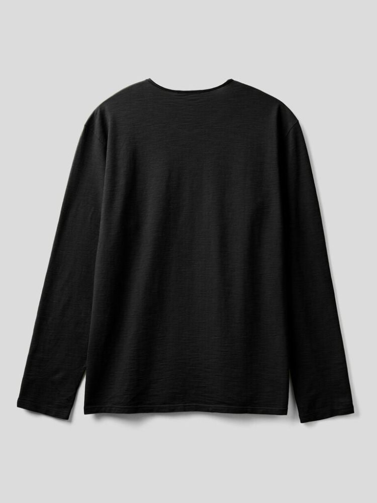 Black Men's Benetton Long Sleeve 100% Cotton T Shirts | AU386252