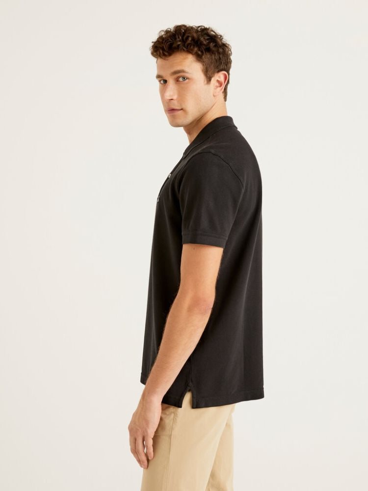 Black Men's Benetton Regular Fit Short Sleeve Polos | AU936329