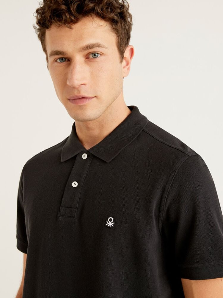 Black Men's Benetton Regular Fit Short Sleeve Polos | AU936329