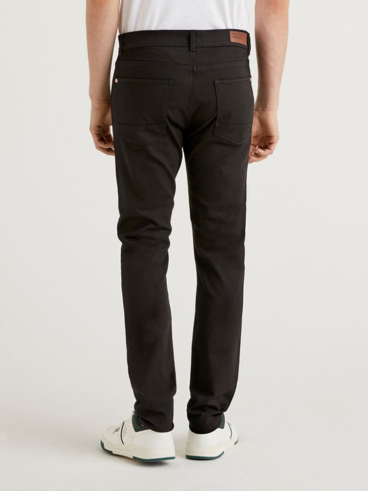 Black Men's Benetton Skinny Fit Jeans | AU487428