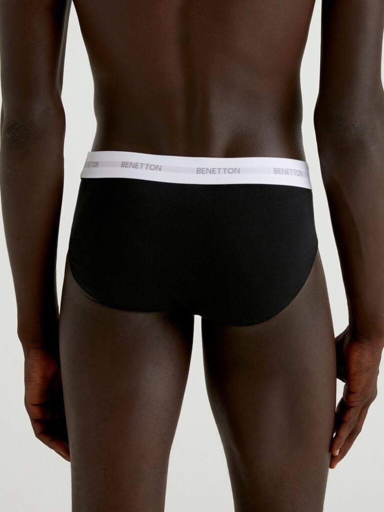 Black Men's Benetton Stretch Organic Cotton Briefs | AU490845