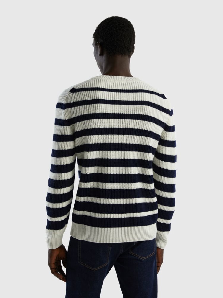 Black Men's Benetton Striped Wool Blend Crew Neck Sweaters | AU731458