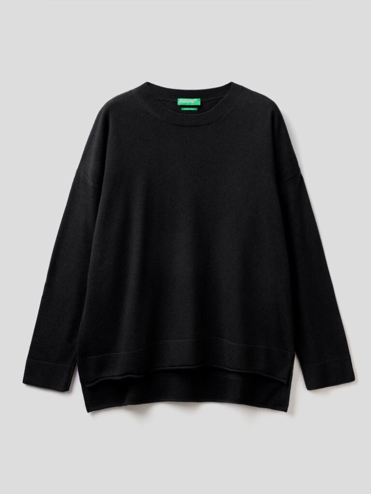 Black Women's Benetton Boxy Fit Cashmere Blend Crew Neck Sweaters | AU297082