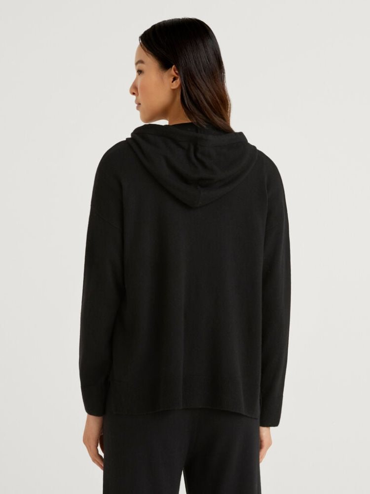 Black Women's Benetton Cashmere Blend Hood Cardigan | AU149563