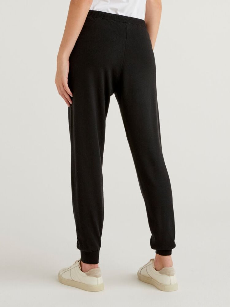 Black Women's Benetton Drawstring Sweatpants | AU783199