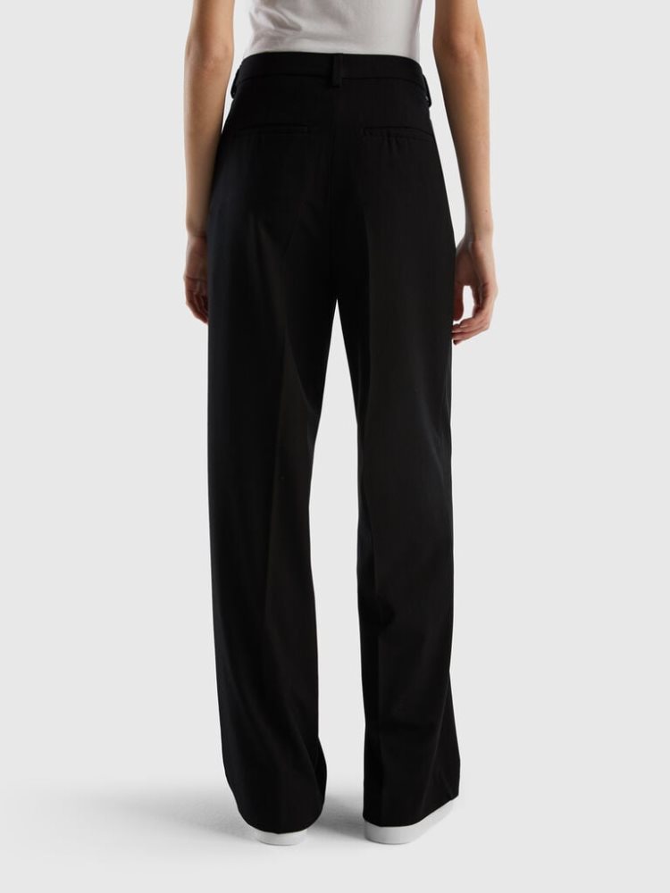 Black Women's Benetton Flowy Wide Leg Trousers | AU090988