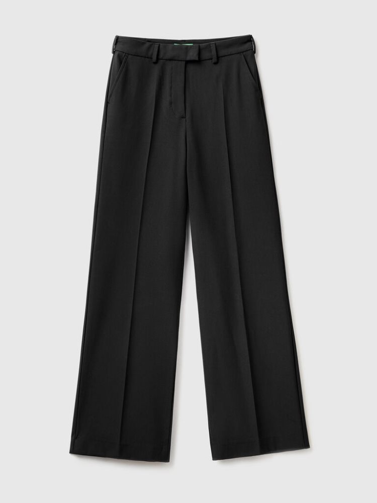 Black Women's Benetton Flowy Wide Leg Trousers | AU090988