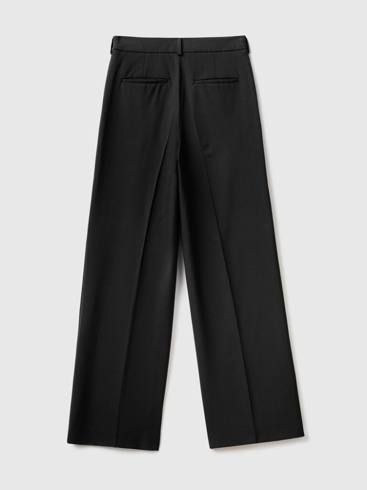 Black Women's Benetton Flowy Wide Leg Trousers | AU090988