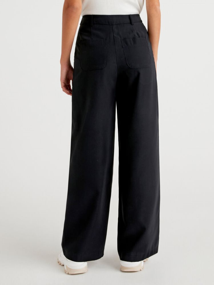 Black Women's Benetton Flowy Wide Leg Trousers | AU668996