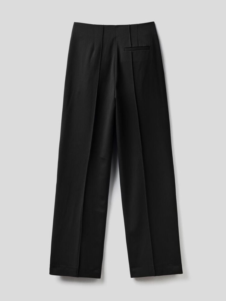 Black Women's Benetton High-waisted Slits Trousers | AU347940