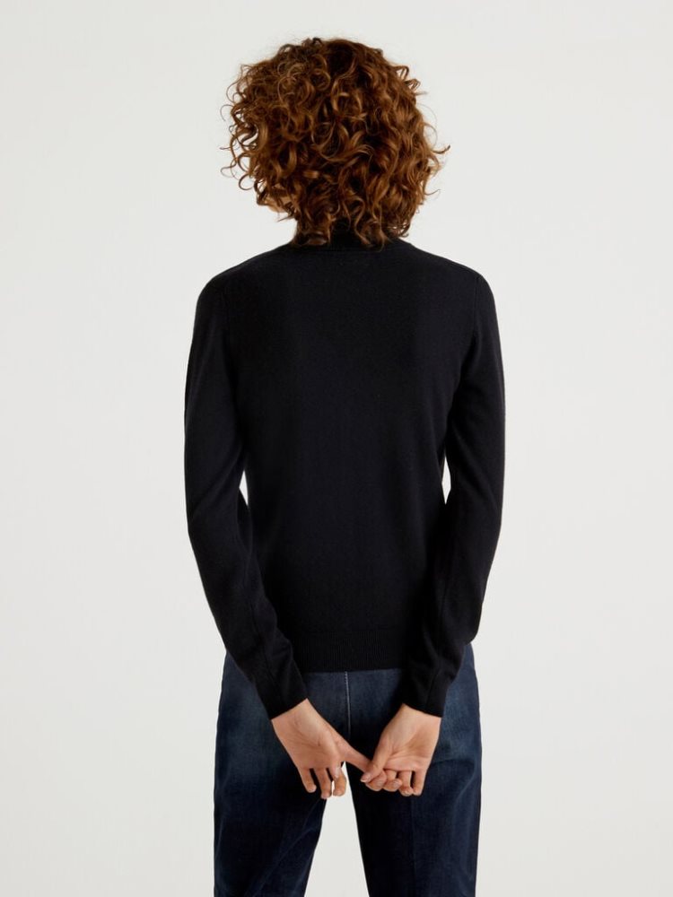 Black Women's Benetton Pure Merino Wool Turtleneck High Neck Sweaters | AU992570