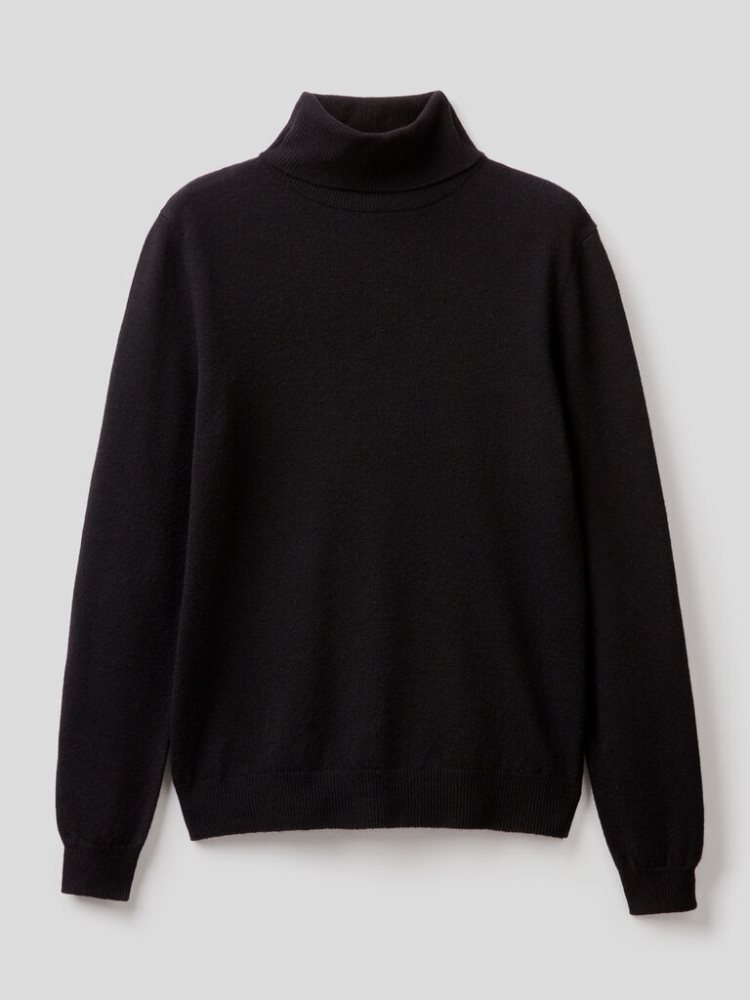 Black Women's Benetton Pure Merino Wool Turtleneck High Neck Sweaters | AU992570