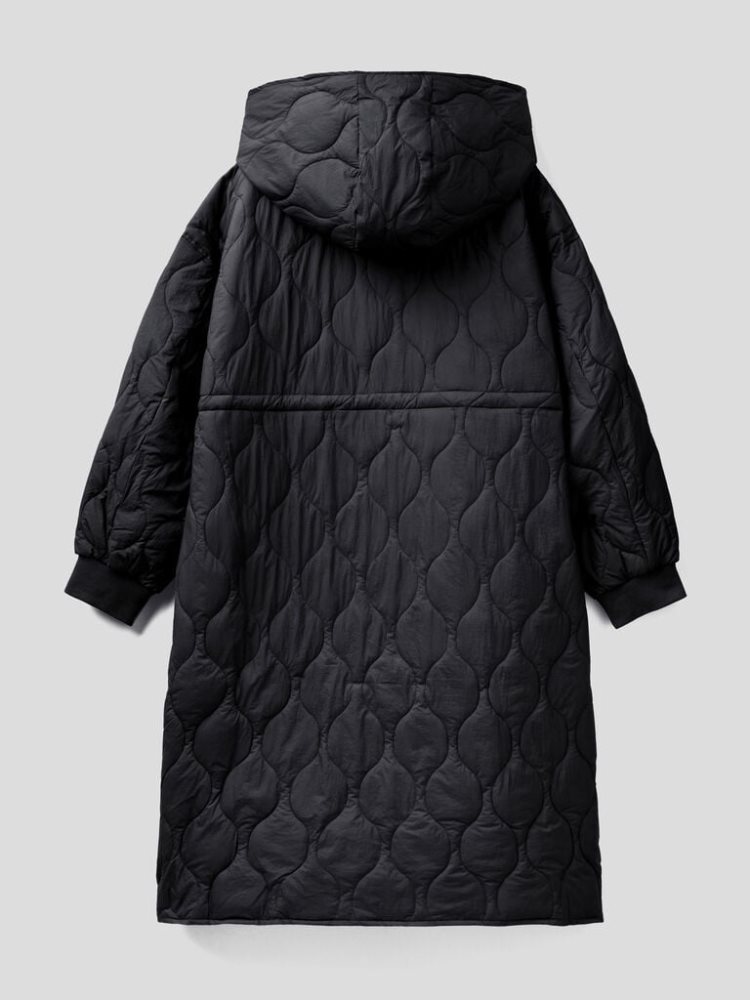 Black Women's Benetton Quilted Hood Padded Jackets | AU273033