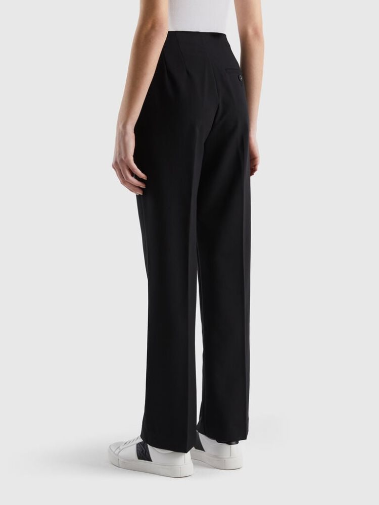 Black Women's Benetton Straight High-waisted Trousers | AU296726