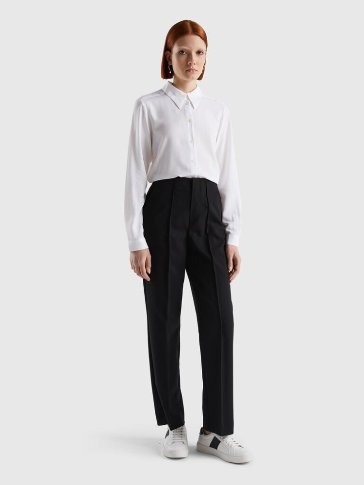 Black Women's Benetton Straight High-waisted Trousers | AU296726