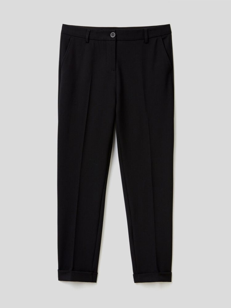 Black Women's Benetton Stretch Cuffs Trousers | AU687447