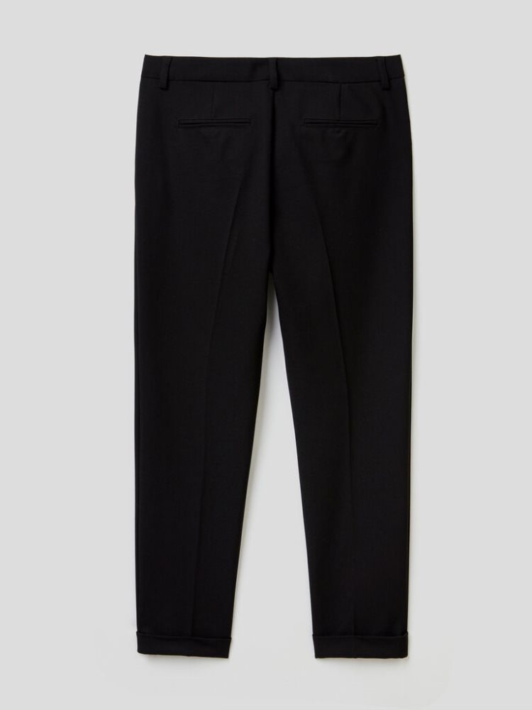 Black Women's Benetton Stretch Cuffs Trousers | AU687447