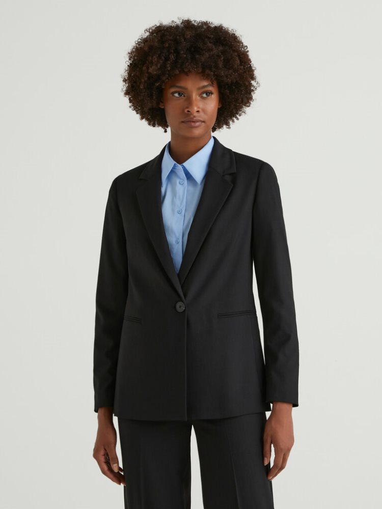 Black Women\'s Benetton Stretch Viscose Blend Blazers | AU825710