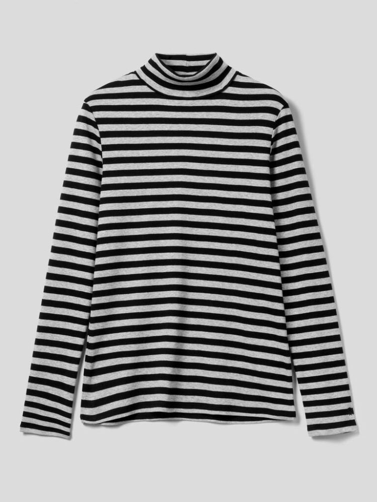 Black Women's Benetton Striped Turtleneck Long Sleeve T-shirts | AU327758