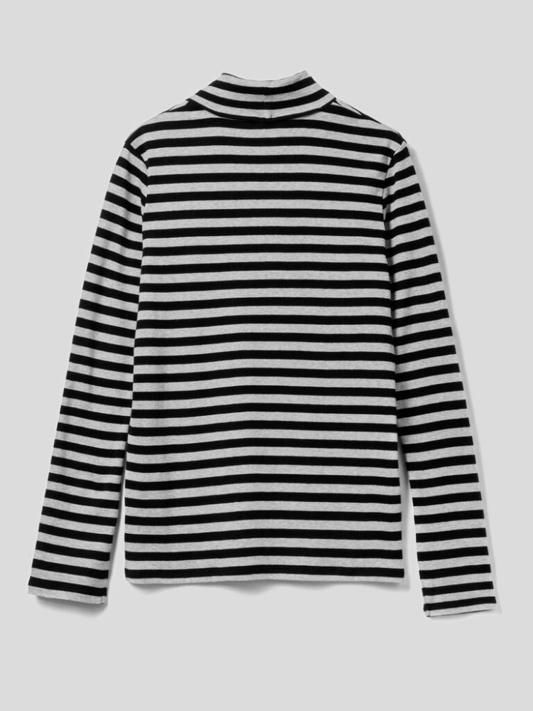 Black Women's Benetton Striped Turtleneck Long Sleeve T-shirts | AU327758