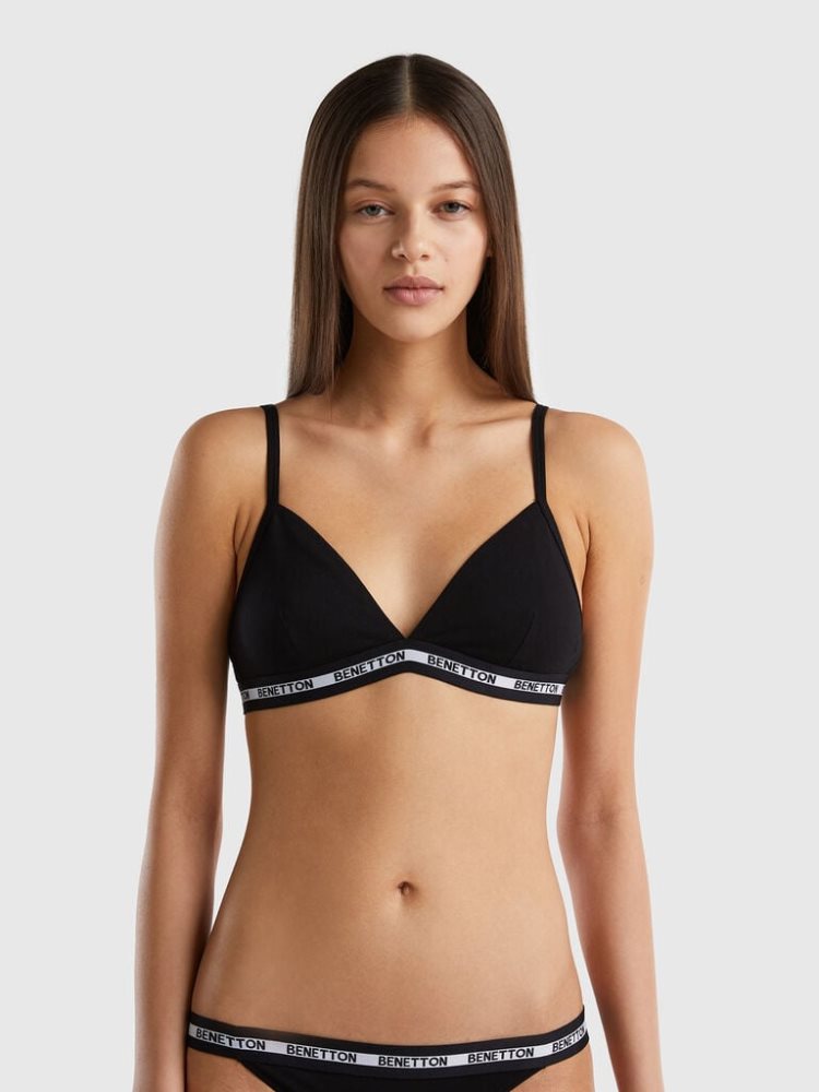 Black Women\'s Benetton Triangle Organic Cotton Bras | AU595445