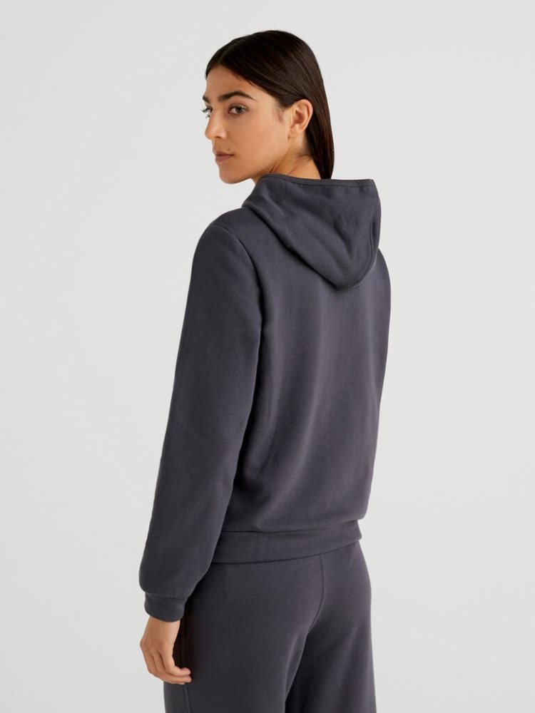 Black Women's Benetton Warm Zip Hoodie | AU714641