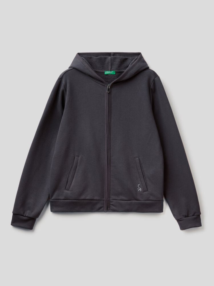 Black Women's Benetton Warm Zip Hoodie | AU714641