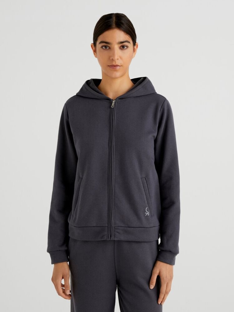 Black Women\'s Benetton Warm Zip Hoodie | AU714641