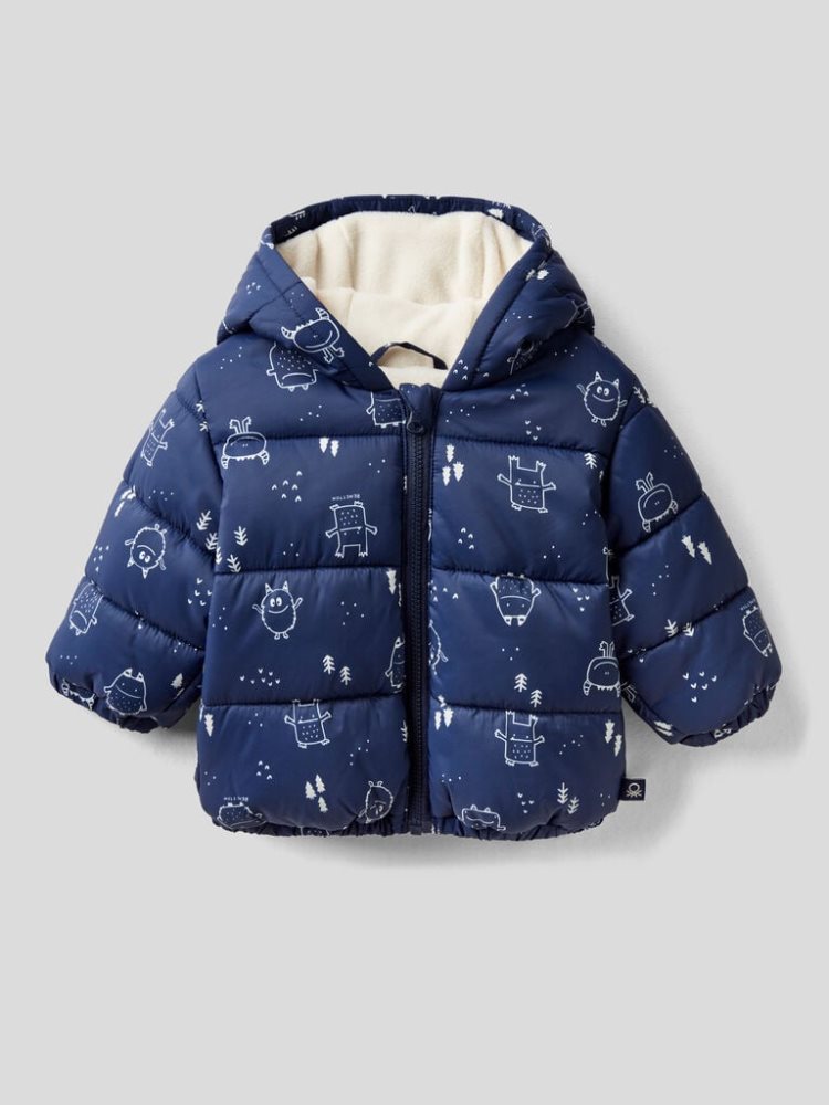 Blue Kids\' Benetton Patterned Zip And Hood Jackets | AU970370