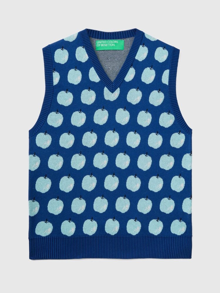 Blue Men's Benetton Apple Pattern Vest | AU443511