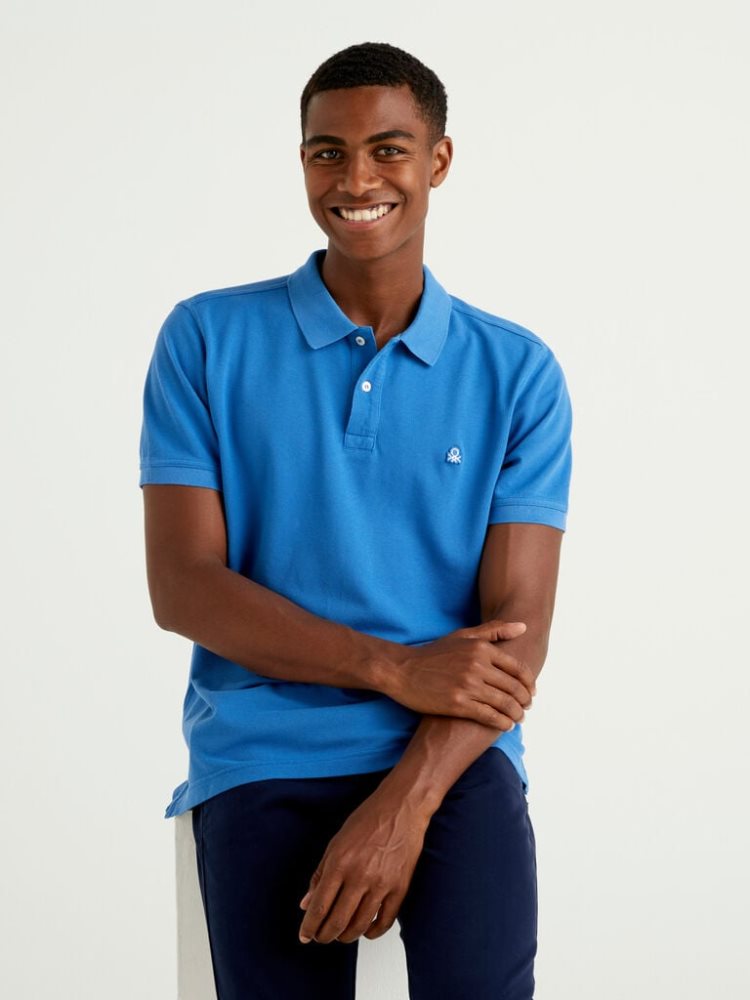 Blue Men's Benetton Regular Fit Short Sleeve Polos | AU653114