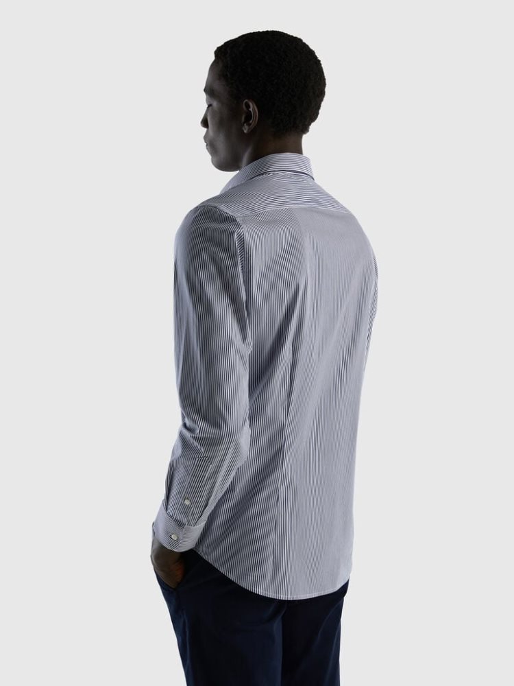 Blue Men's Benetton Slim Fit Stretch Cotton Blend Shirts | AU954815